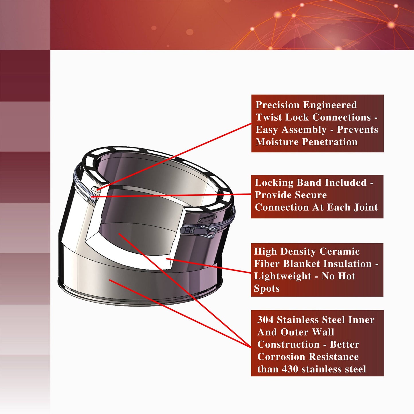 15 Degree Elbow Kit for 8" Inner Diameter Chimney Pipe