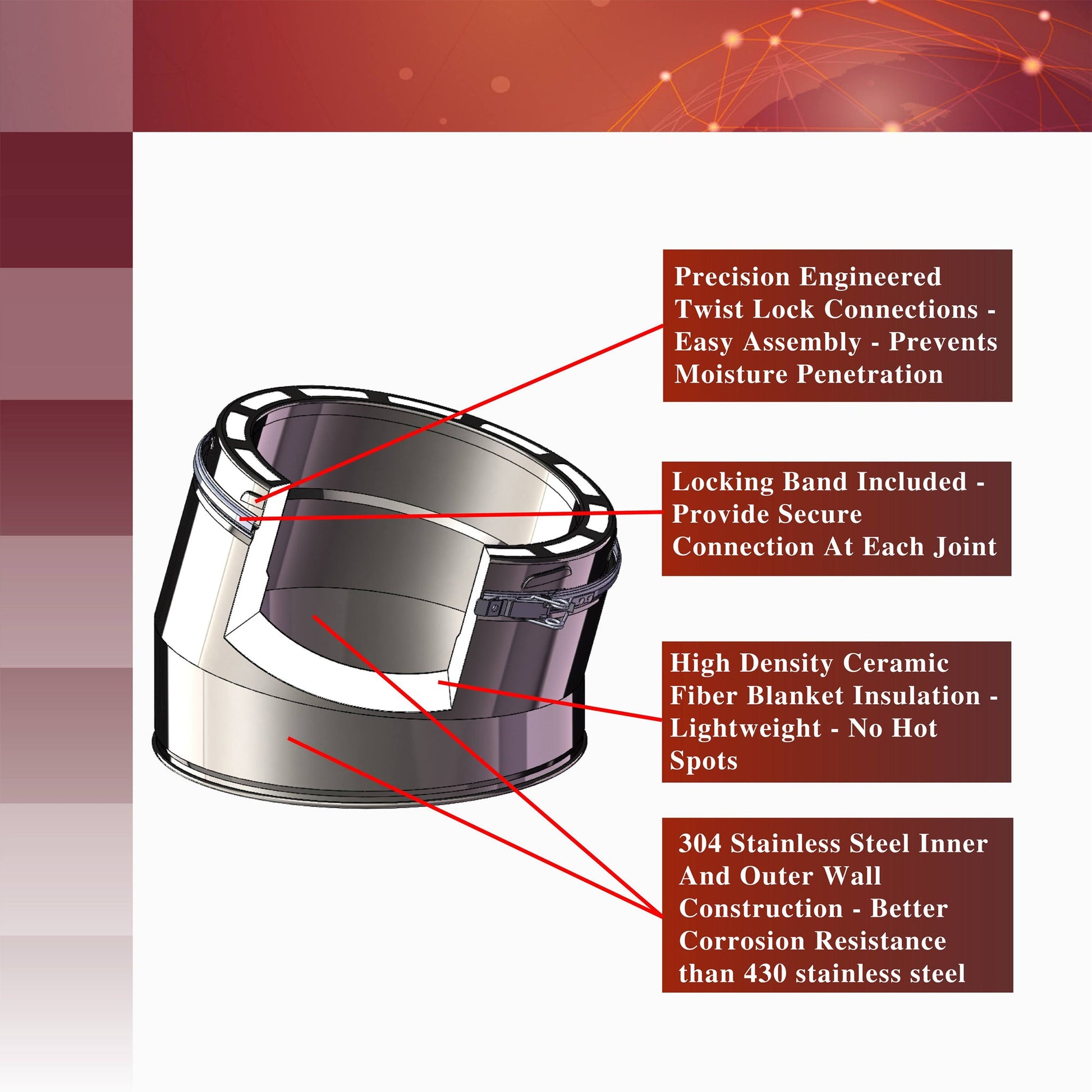 30 Degree Elbow Kit for 8" Inner Diameter Chimney Pipe
