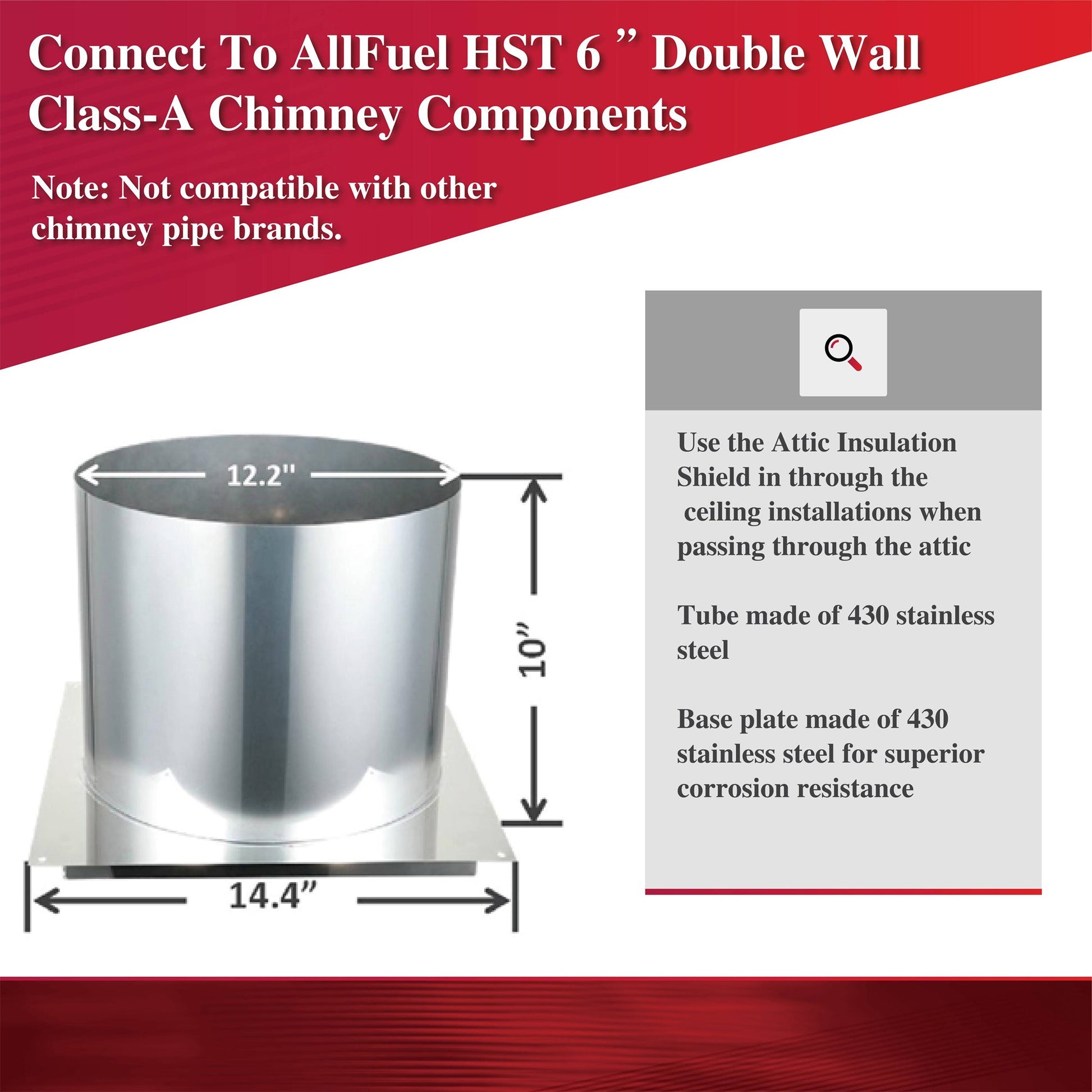 Attic Insulation Shield for 6" Inner Diameter Chimney Pipe