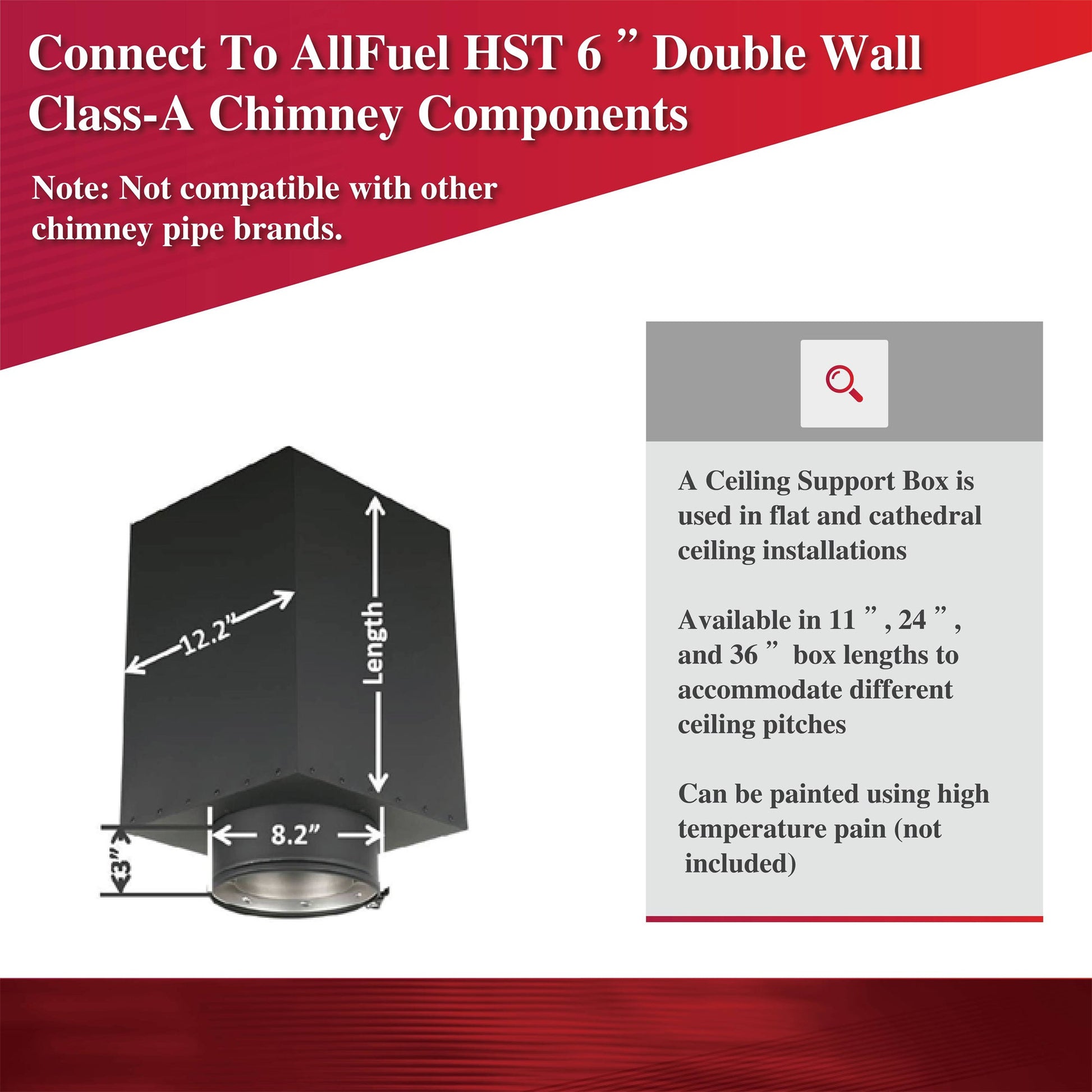 11" Ceiling Support Box for 6" Inner Diameter Chimney Pipe