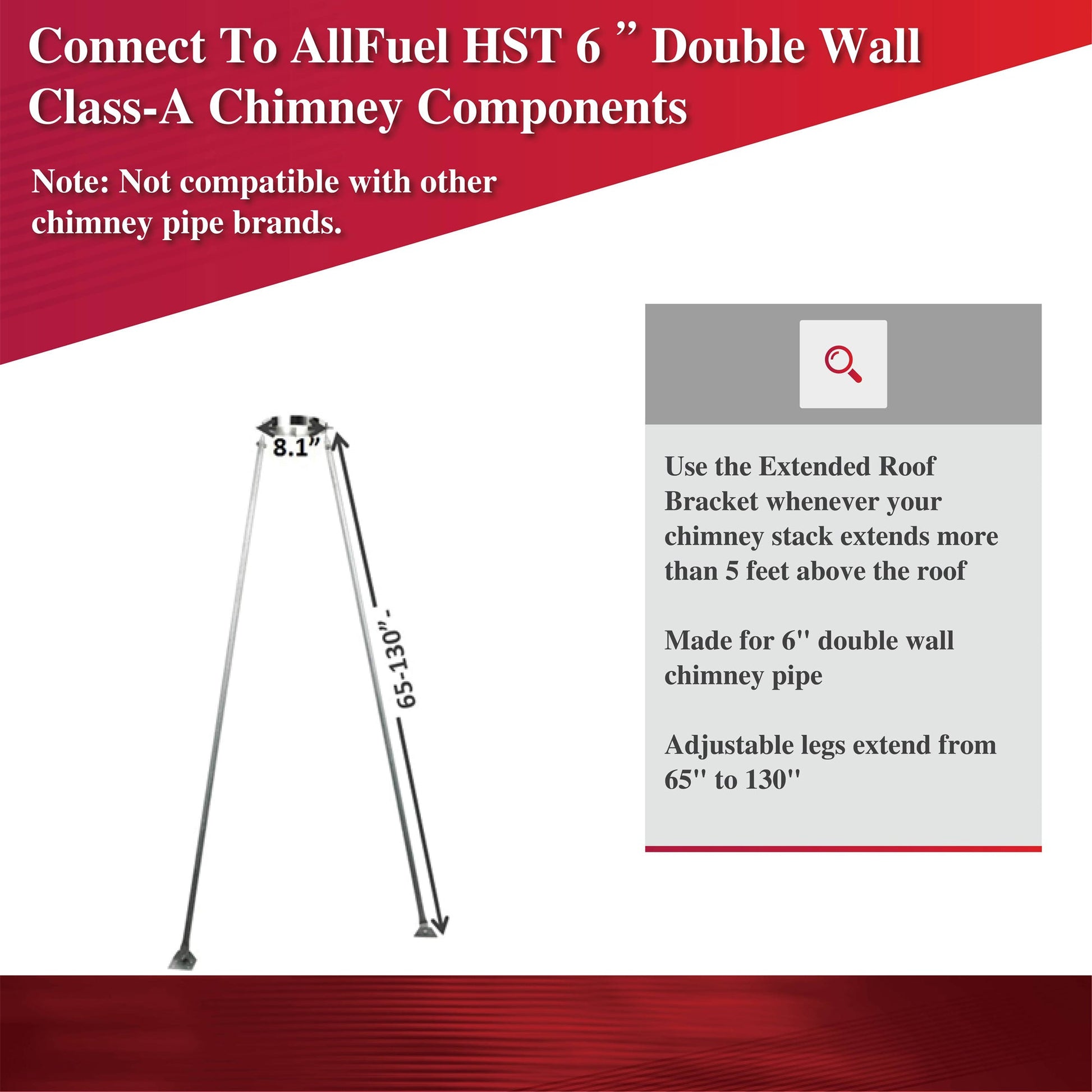 Extended Roof Brace for 6" Inner Diameter Chimney Pipe