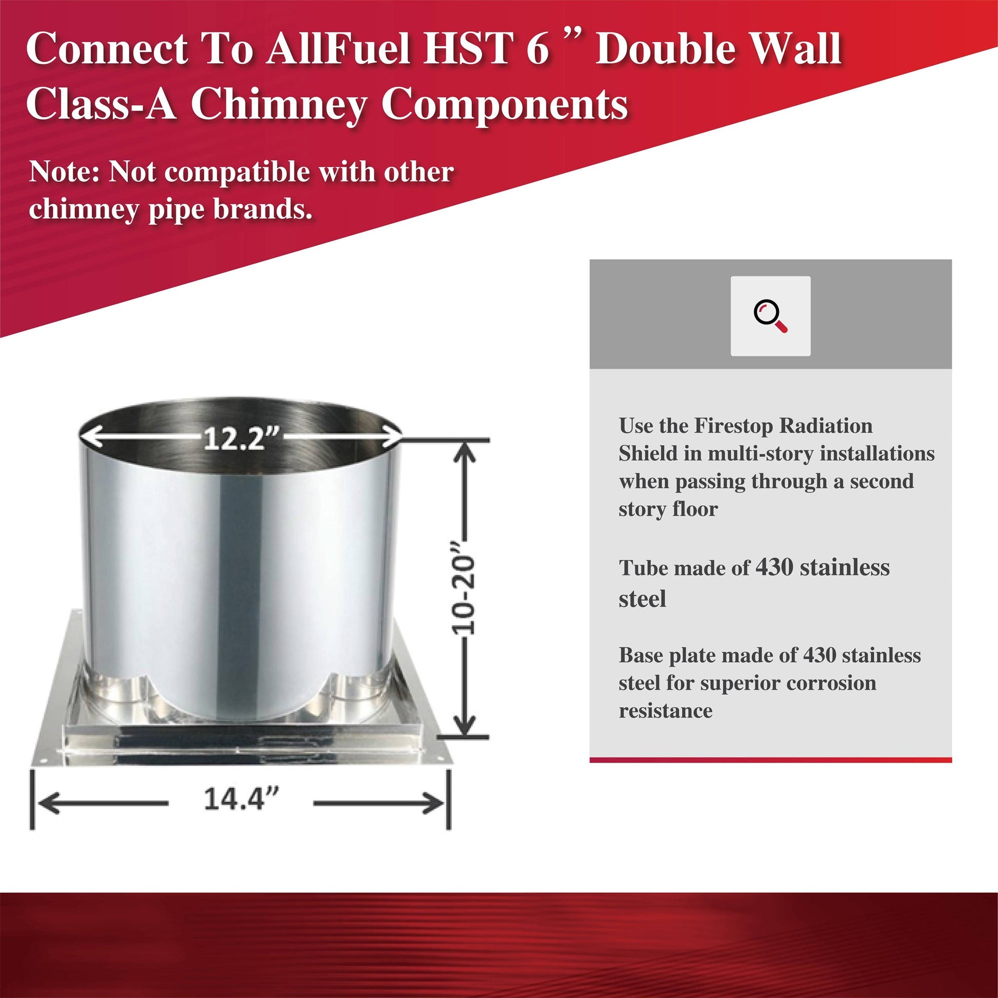 Firestop Radiation Shield for 6" Inner Diameter Chimney Pipe