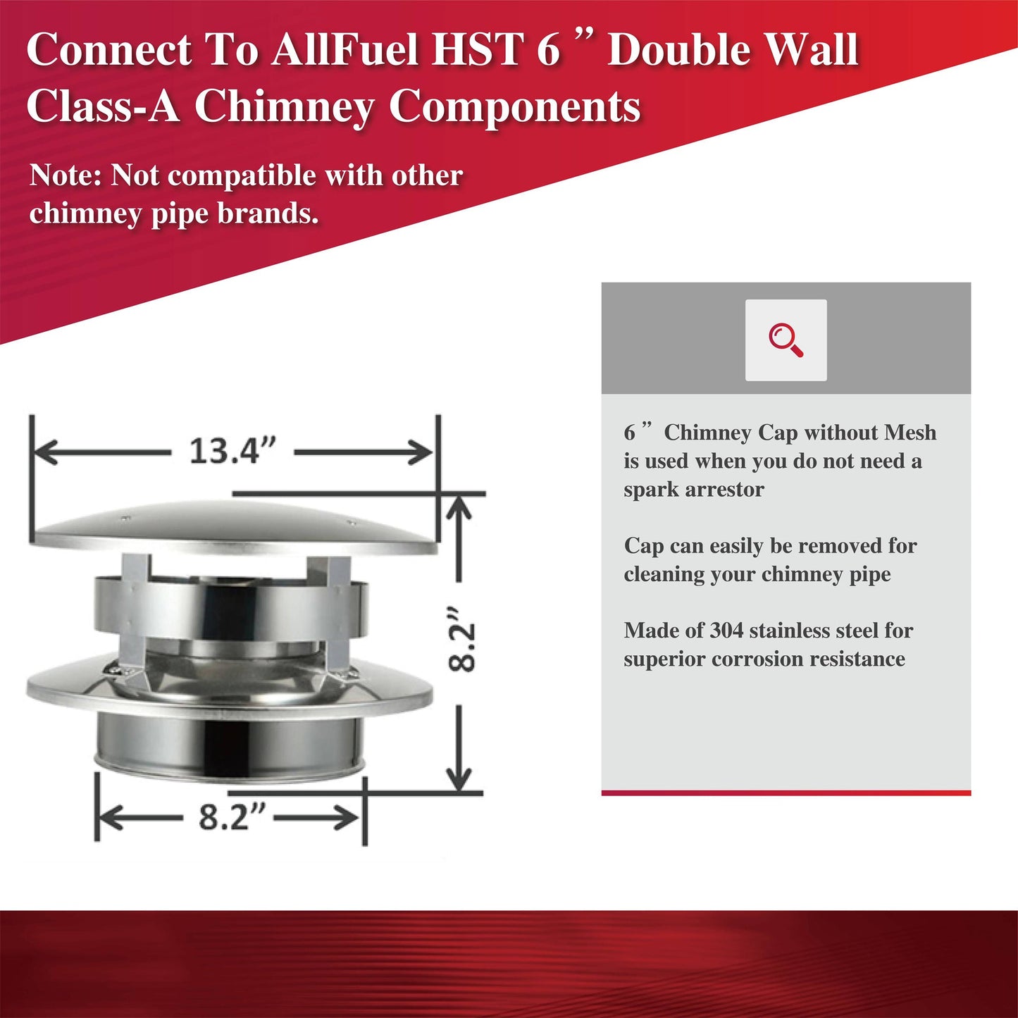 Chimney Cap with Flat Top for 6" Inner Diameter Chimney Pipe