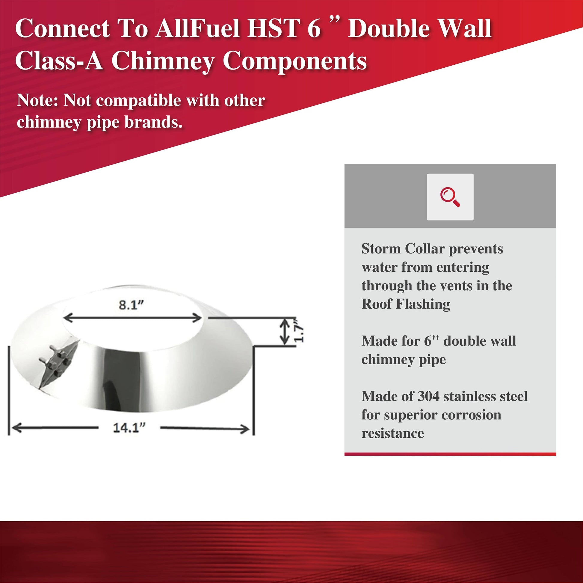 Storm Collar for 6" Inner 8" Outside Diameter Chimney Piping