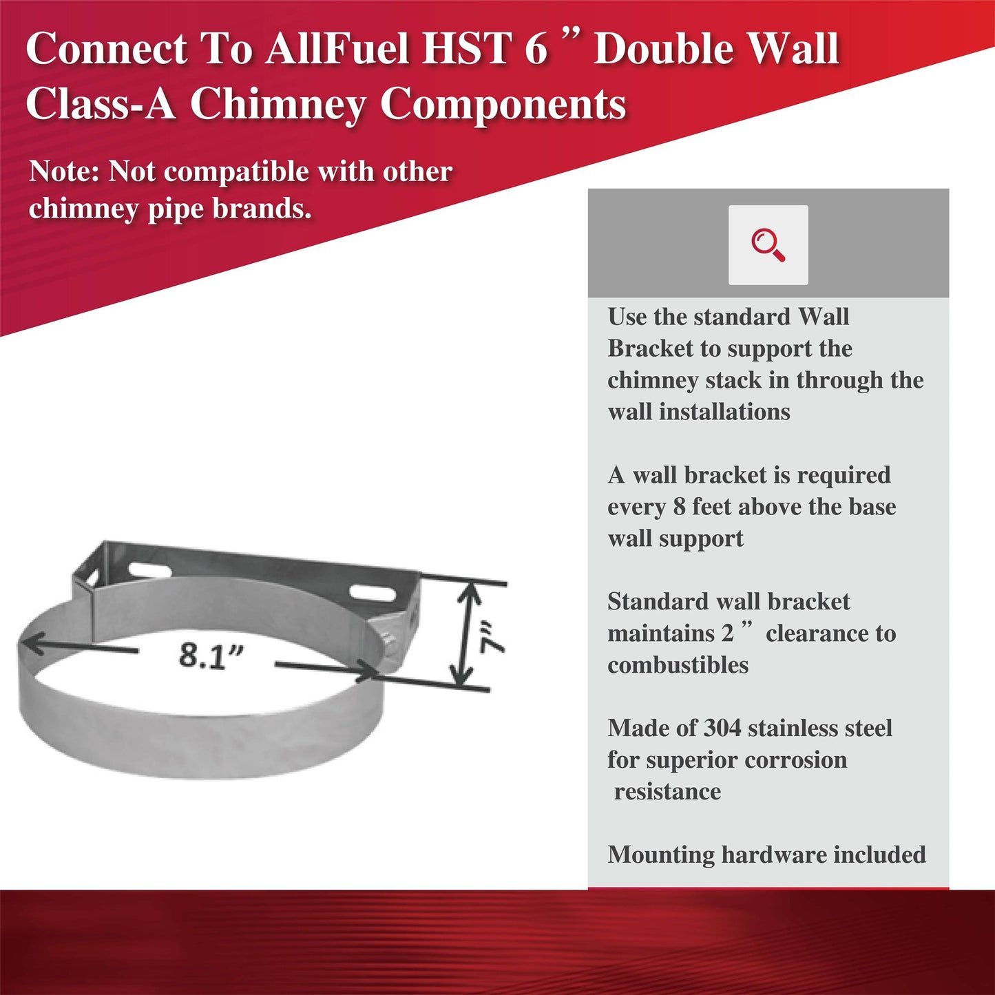 Wall Bracket for 6" Inner Diameter Chimney Pipe
