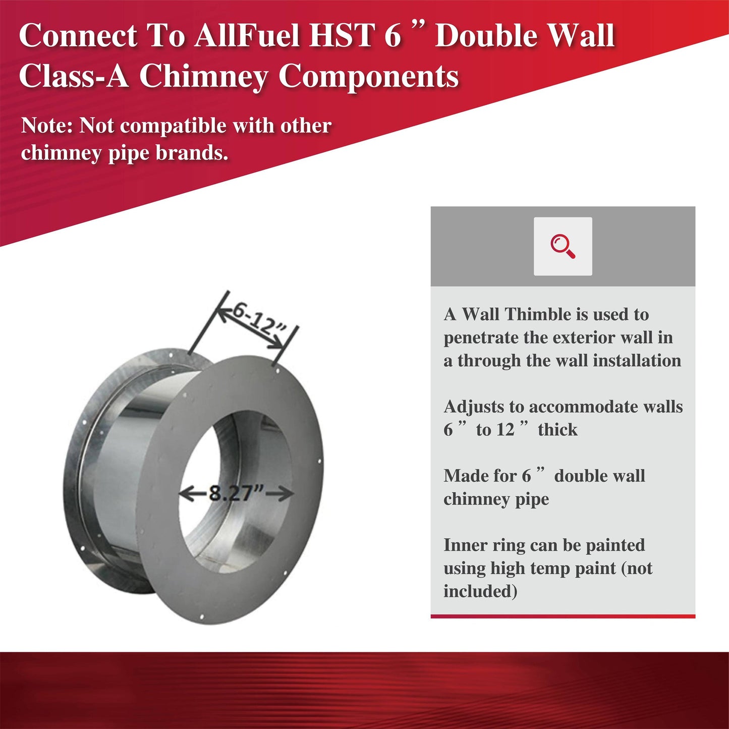 Wall Thimble for 6" Inner Diameter Double Wall Chimney Pipe