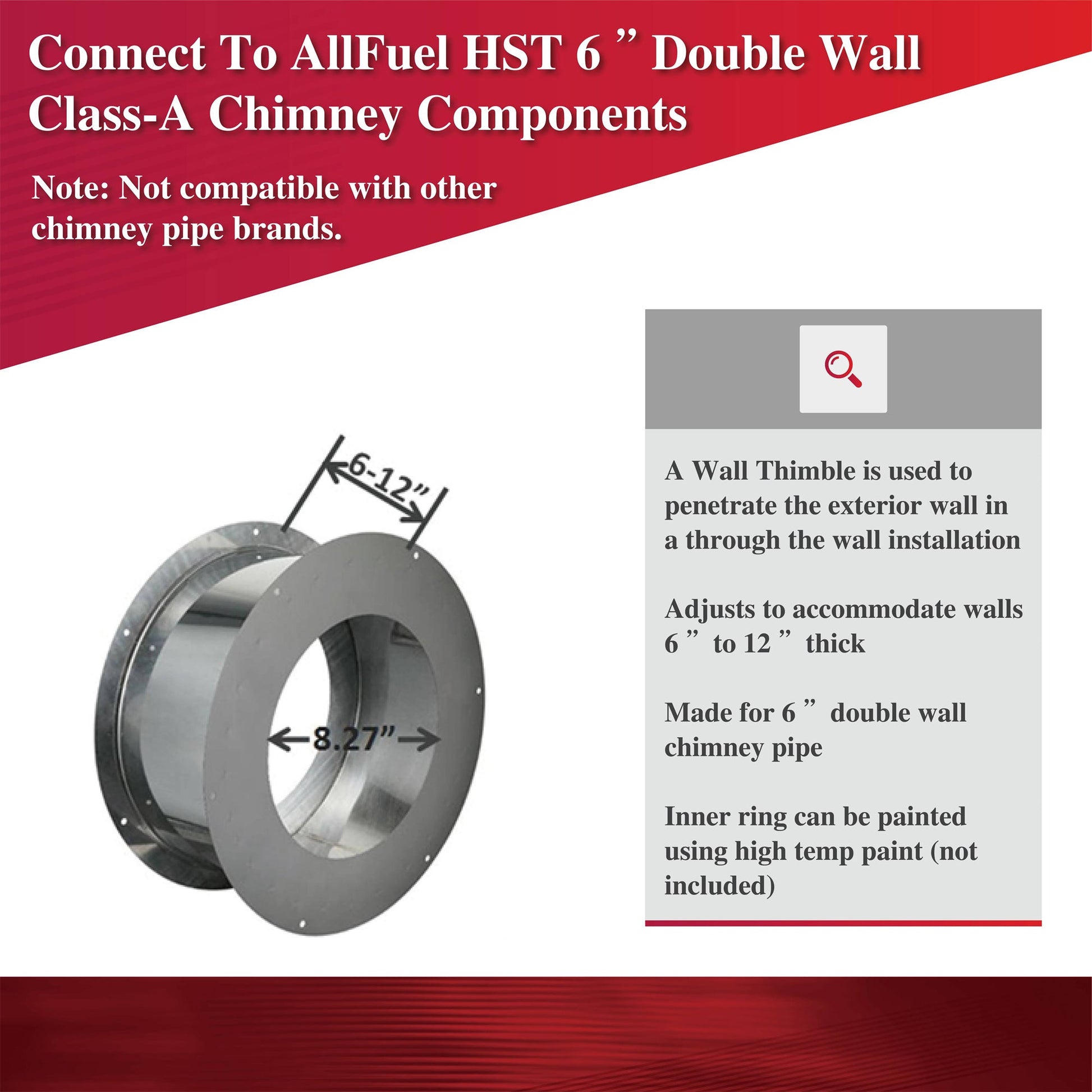 Wall Thimble for 6" Inner Diameter Double Wall Chimney Pipe
