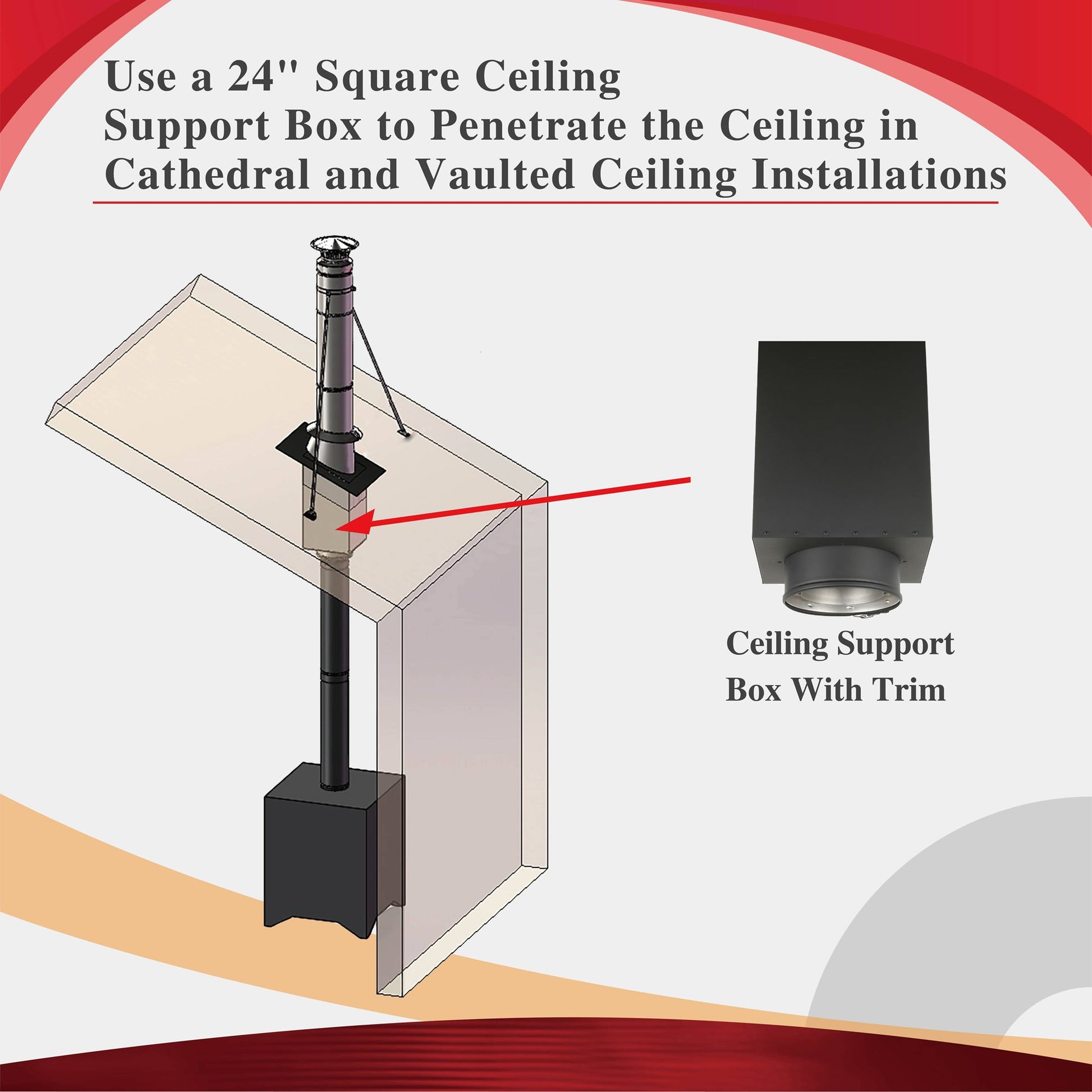 24" Square Ceiling Support Box for 6" Diameter Chimney Pipe