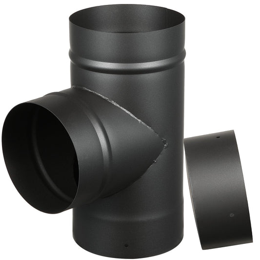Tee with Cap for 6" Diameter Single Wall Black Stove Pipe