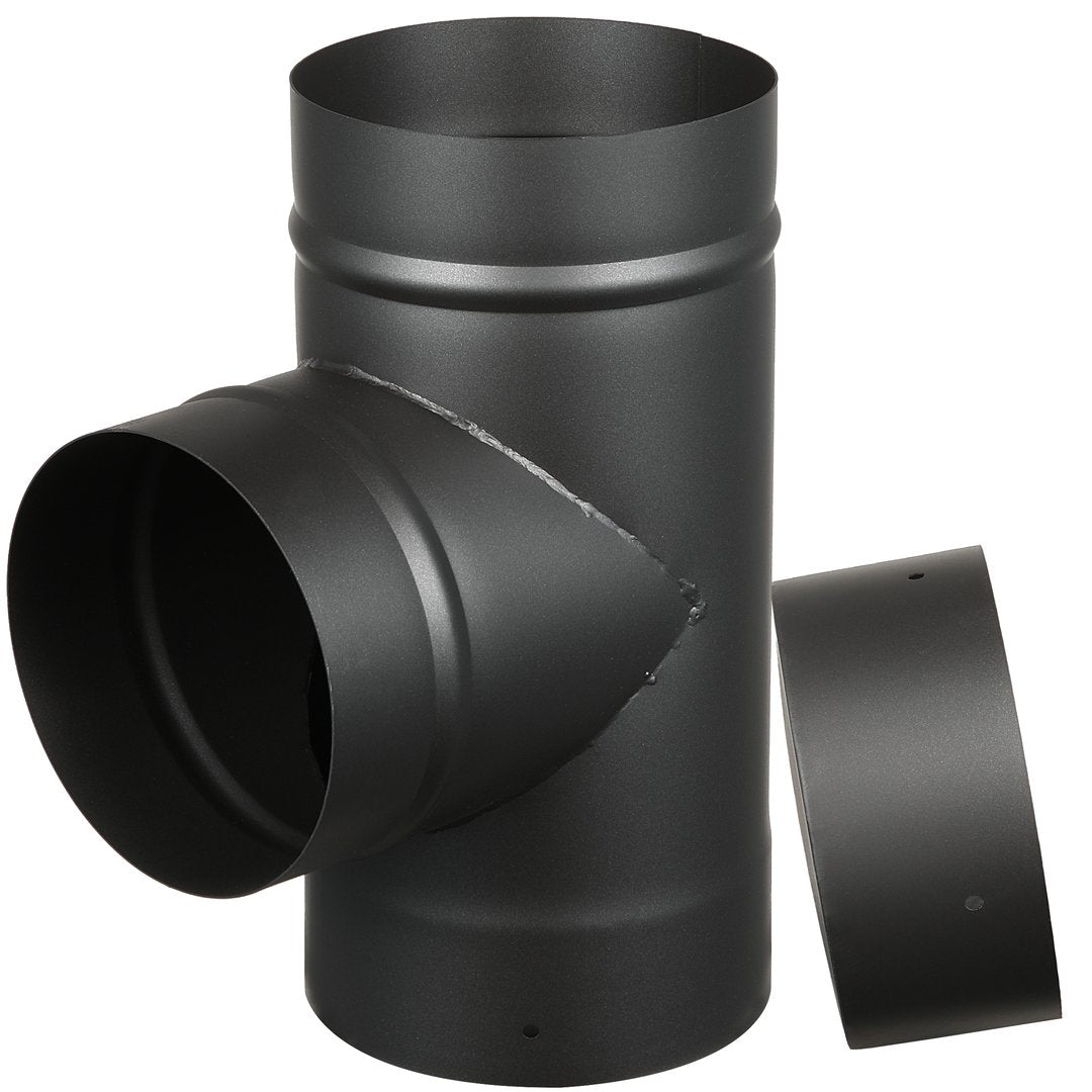 Tee with Cap for 8" Diameter Single Wall Black Stove Pipe